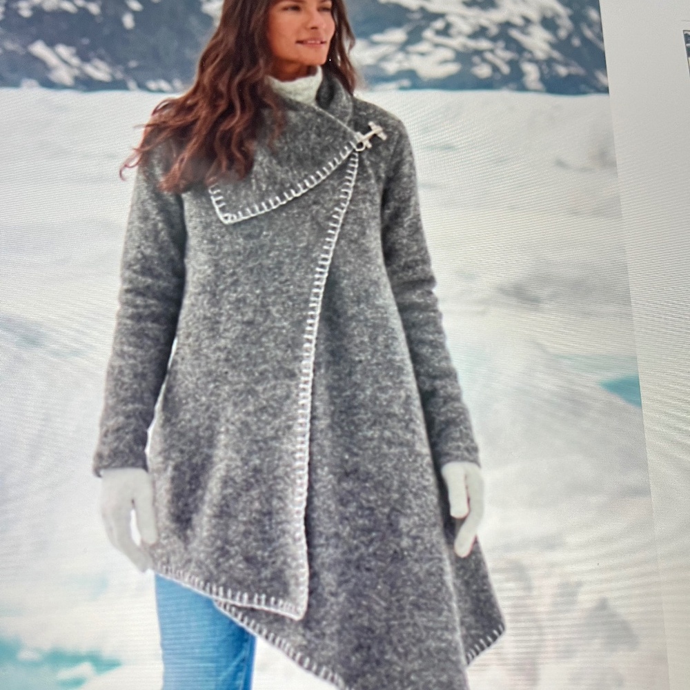 Asymmetrical boiled wool coat